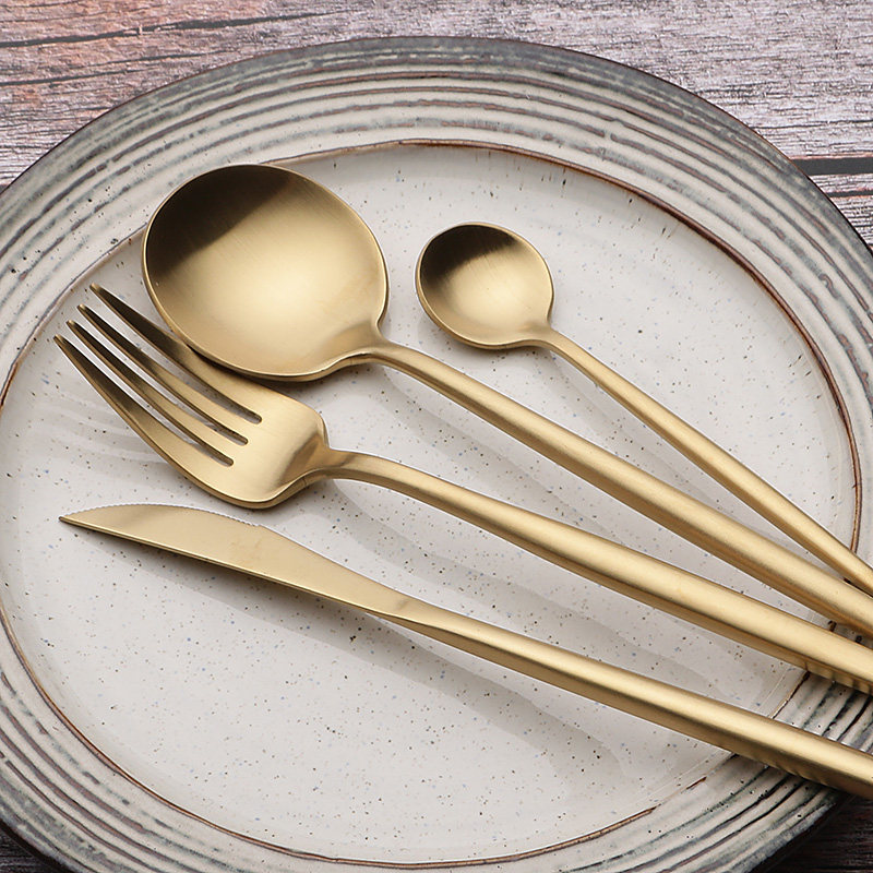 高档牛排刀叉勺子三件套装304不锈钢西餐餐具金色刀叉两件套餐厅,餐饮具,西餐餐具套装,淘宝优惠券,粉丝福利购,淘宝优惠卷