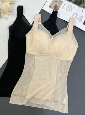 春夏塑身衣女士收腹束腰免穿文胸蕾丝背心显瘦托胸聚拢美体体雕衣