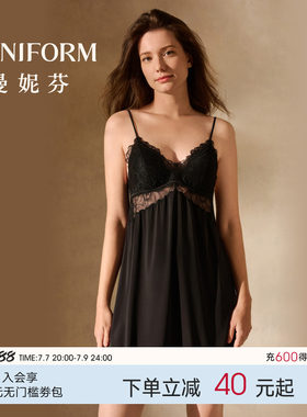 晚风|曼妮芬细肩带带杯垫性感蕾丝女款家居黑裙舒适法式吊带睡裙
