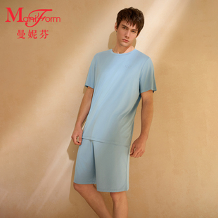 曼妮芬男士睡衣夏季薄款家居服起居服莫代尔休闲两件套装短袖短裤