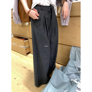 十三行韩系高腰直筒阔腿西装裤2024秋冬新款宽松配腰绳西装裤长裤