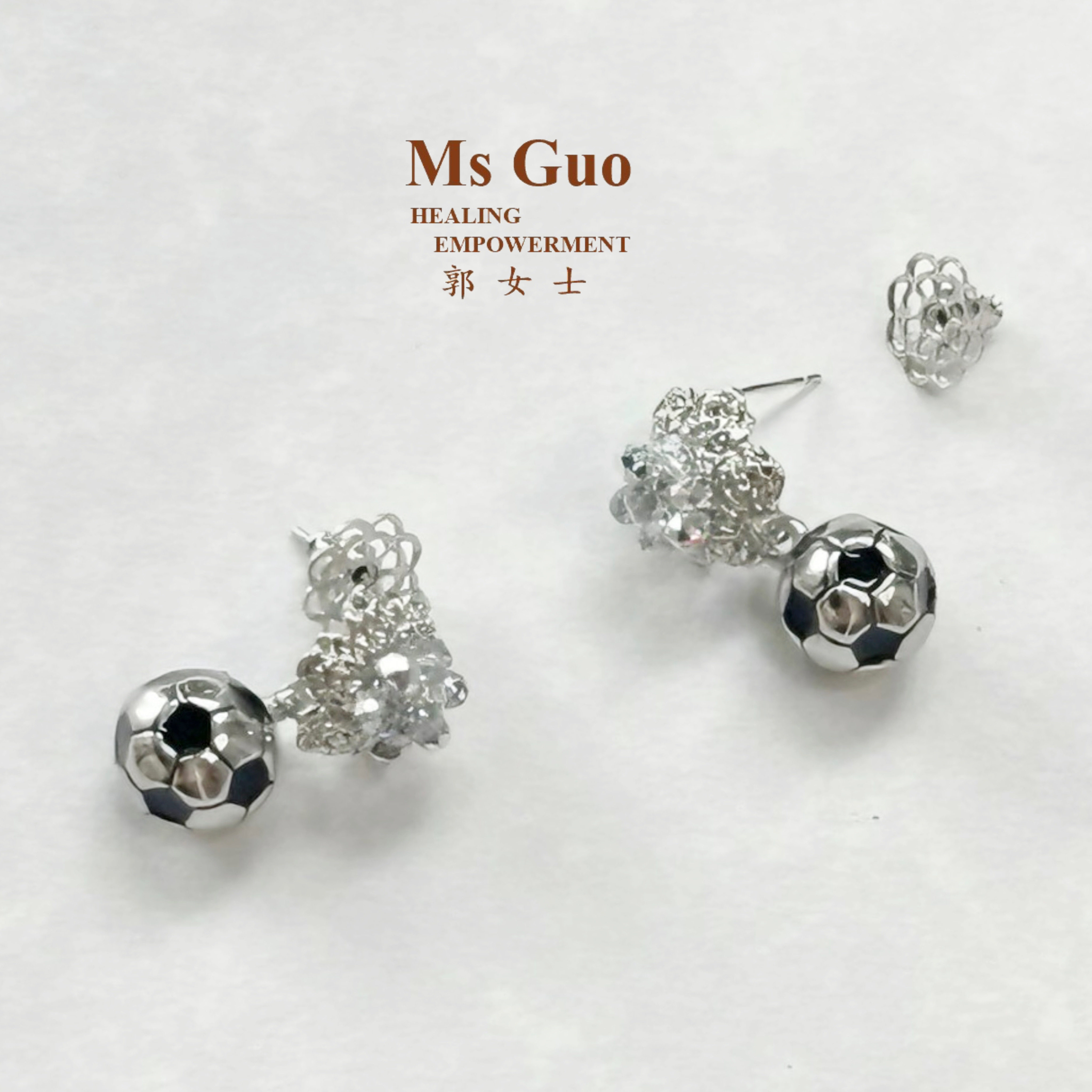 Ms Guo手工银球赋能耳环铜合金水晶日常/运动佩戴