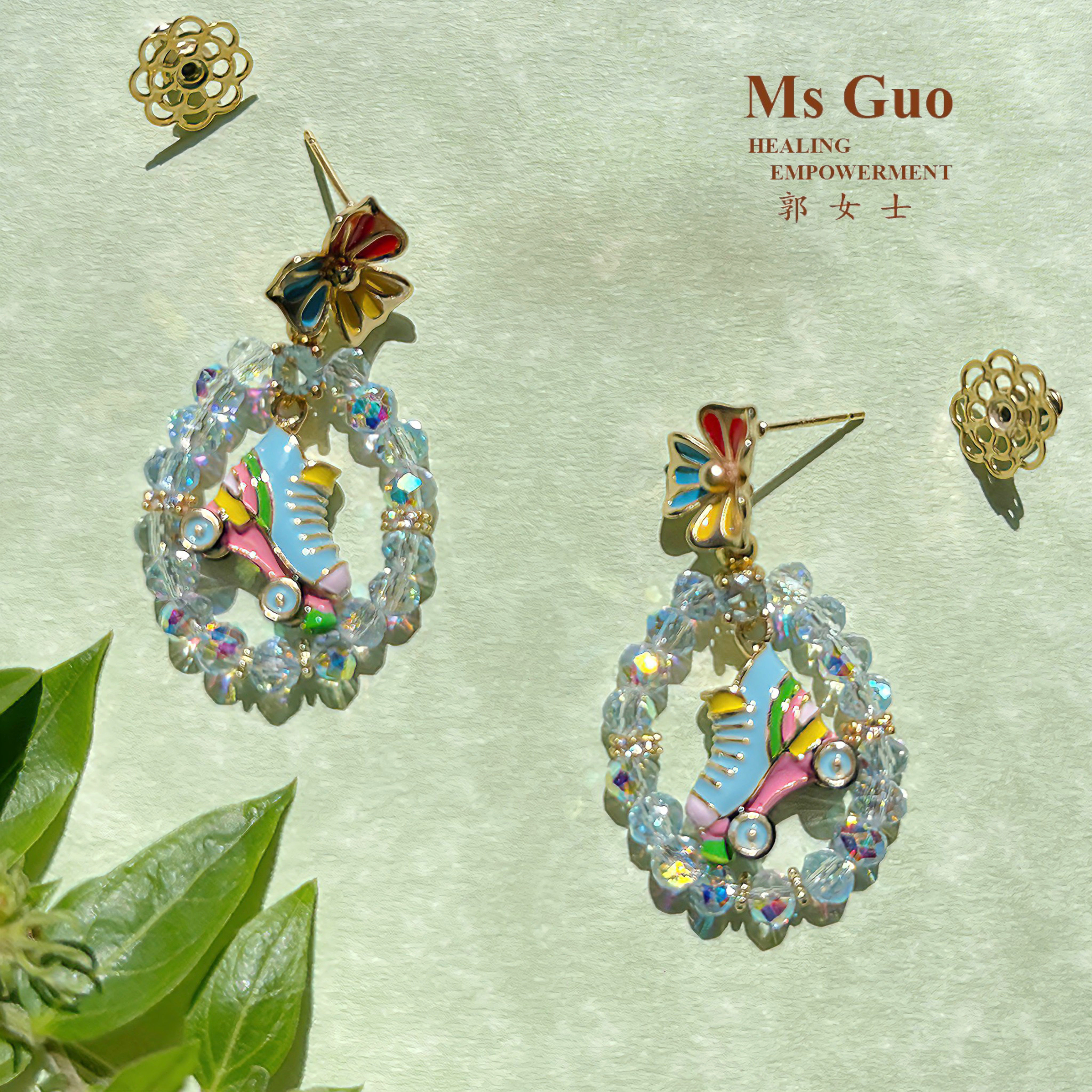 MsGuo蓝色旱冰鞋耳环S925银针