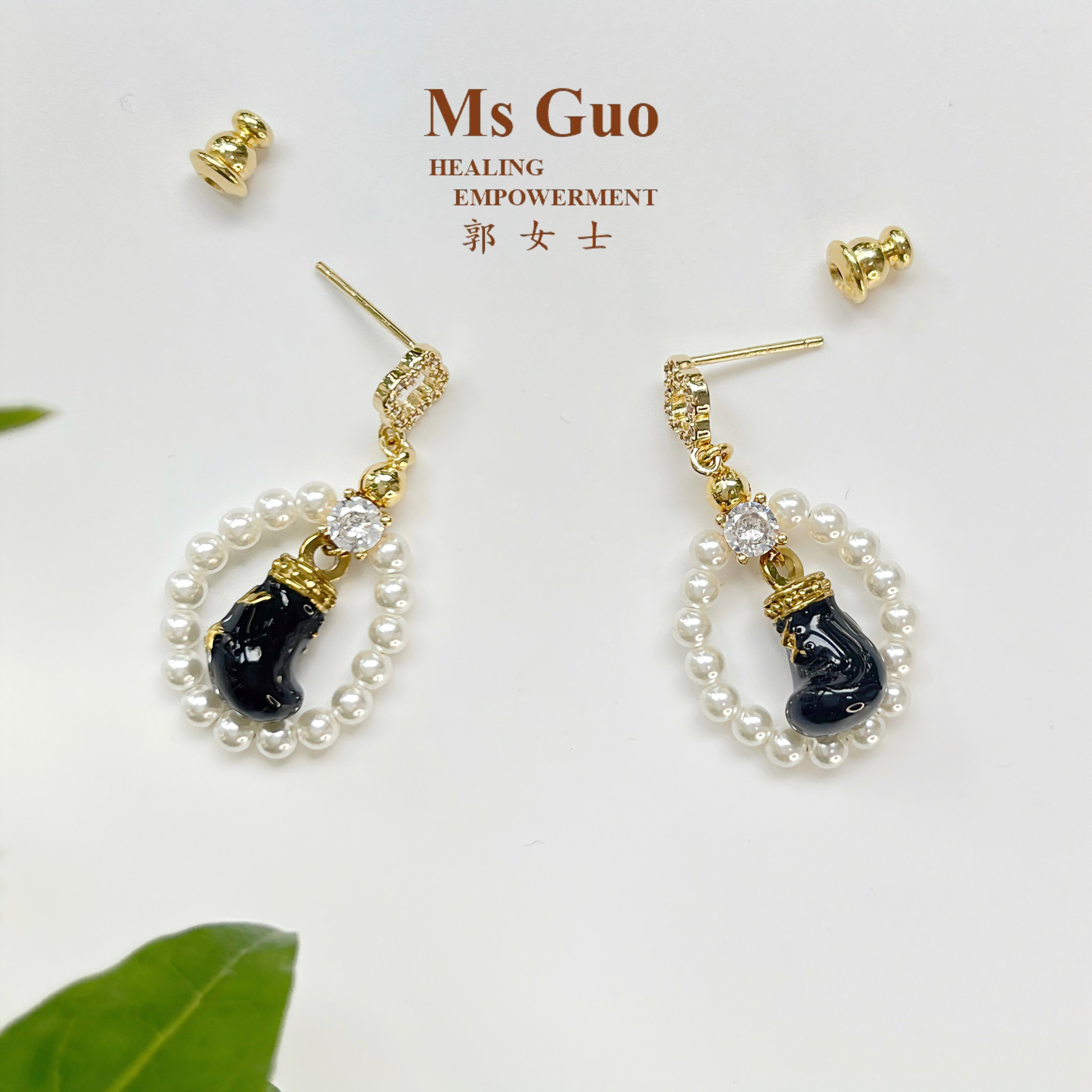 MsGuo手工黑色拳击耳环S925银针