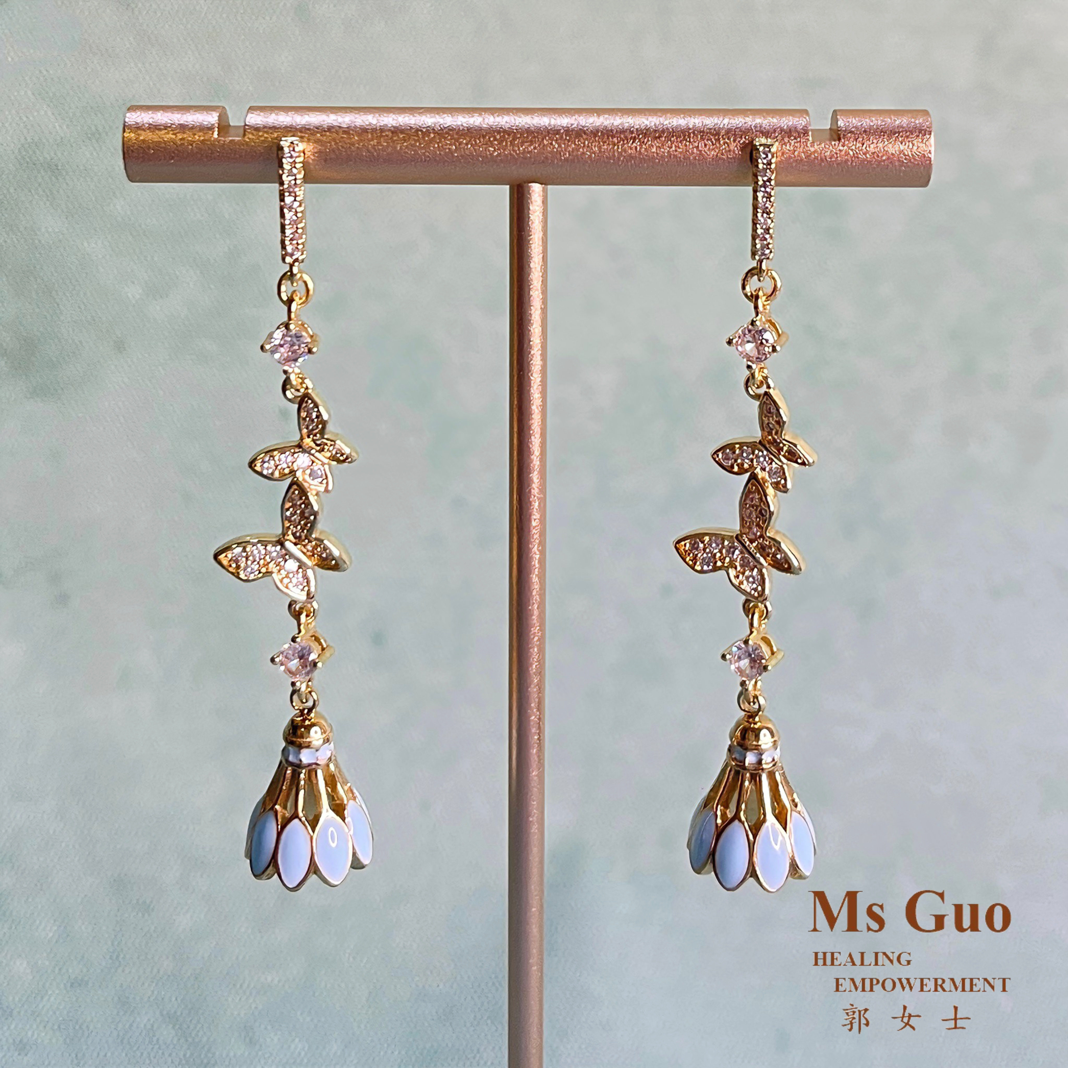 MsGuo手工蓝色羽毛球耳环运动风