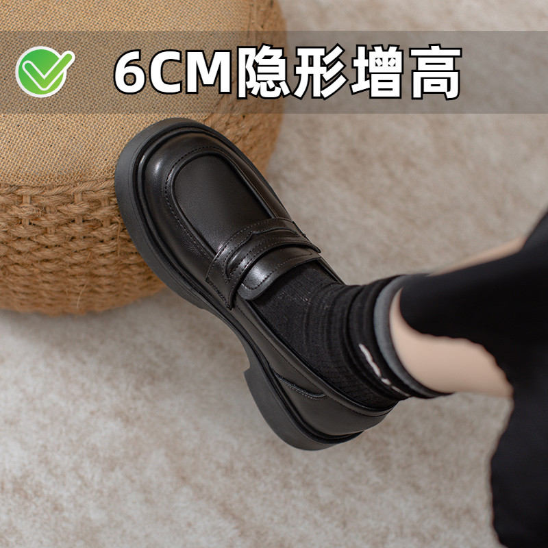 春夏英伦风内增高乐福鞋黑色小个子一脚蹬厚底单鞋小码女鞋323334