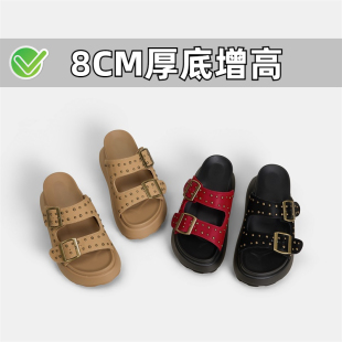 小个子8CM增高厚底一字拖女夏季铆钉休闲外穿凉拖鞋小码女鞋3132