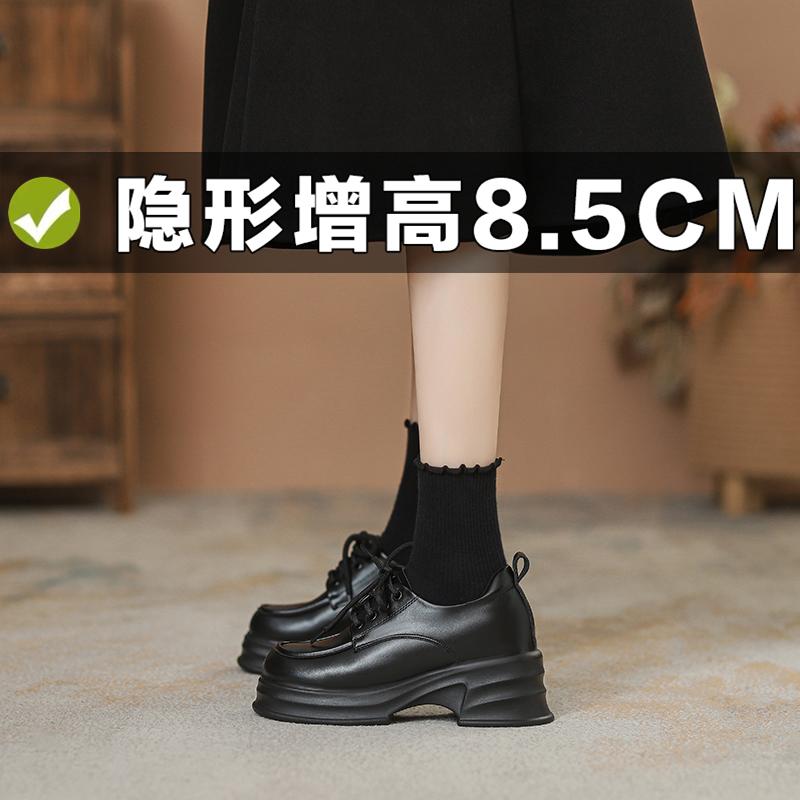 小个子内增高英伦风小皮鞋女2025春秋款小码鞋3233真皮厚底乐福鞋