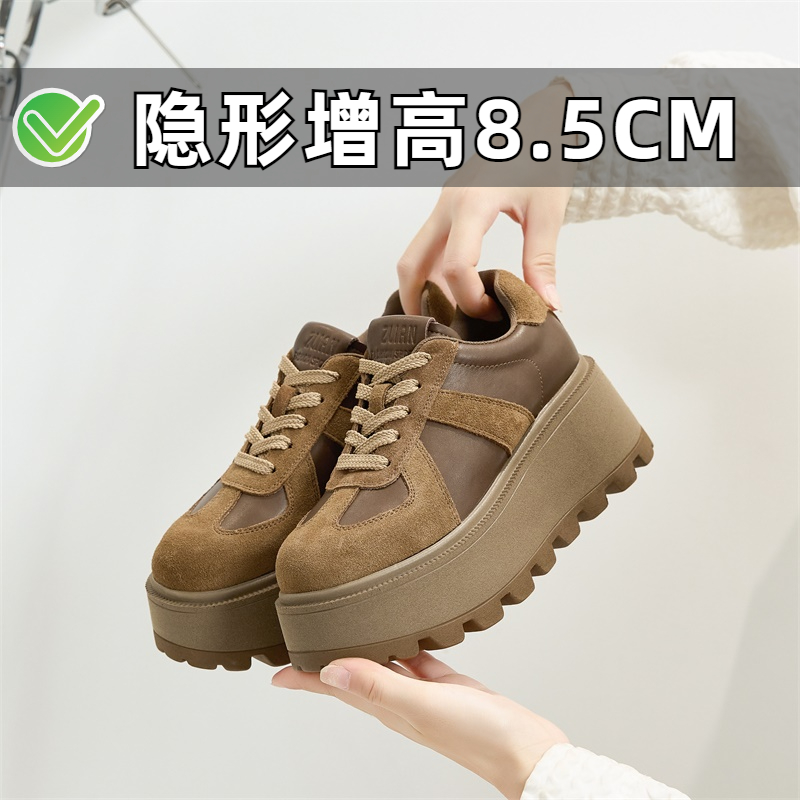 小个子美拉德真皮厚底德训鞋2025春秋内增高小码女鞋3233勃肯板鞋