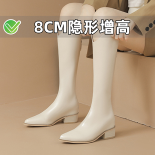 内增高不过膝靴子长筒靴小码女鞋313233尖头粗跟瘦瘦靴骑士西部靴