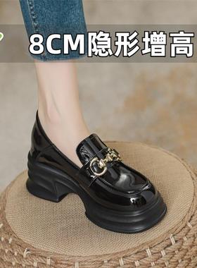 春秋小个子内增高乐福鞋女小码鞋3233真皮厚底一脚蹬英伦风小皮鞋