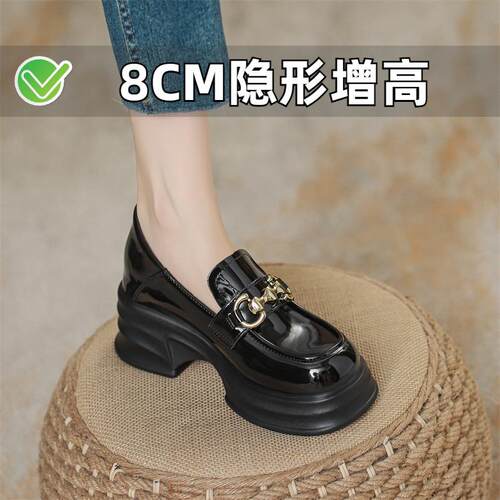 春秋小个子内增高乐福鞋女小码鞋3233真皮厚底一脚蹬英伦风小皮鞋