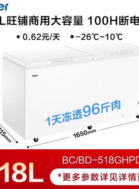 Haier/海尔 BC/BD-518GHPD 大容量518升全冷冻家用商用卧式大冷柜