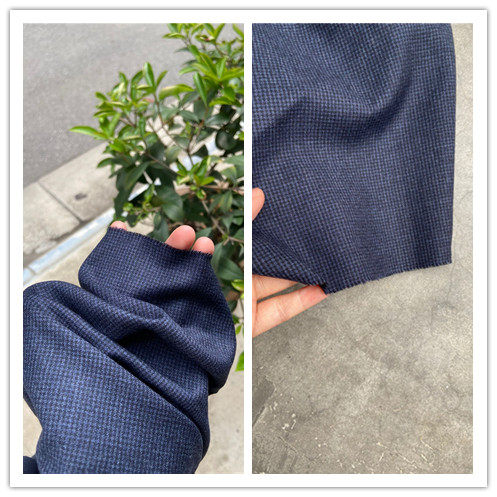 深蓝色经典千鸟格意大利进口reda高端全羊毛精纺面料西装套装布料