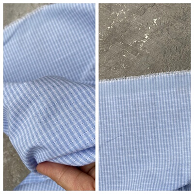 棉涤混纺服饰格纹蓝色春夏布料