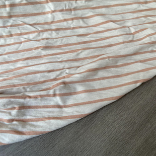天丝85%羊毛10%杏色横条纹针织布料亲肤柔软弹力T恤打底衫布料
