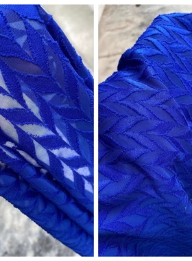 宝蓝色韩国进口树叶剪花半透时装布料仙仙的设计师连衣裙半裙旗袍