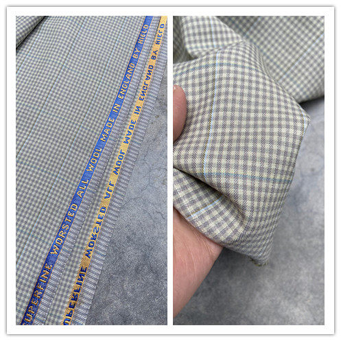 清爽混色格子纯羊毛英国高端hield抗皱精纺高定西装套装定制布料