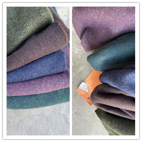 磨毛绒感柔软意大利进口高端羊毛混纺人字粗花呢面料设计师外套裙