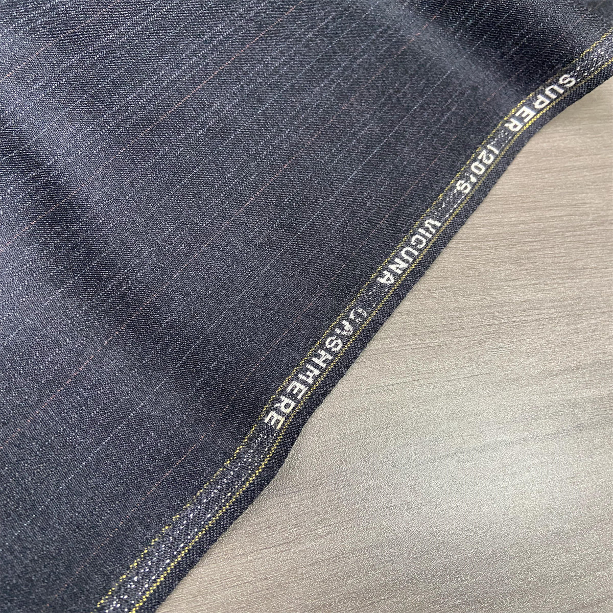 古董老料韩国纯羊毛条纹精纺西装面料黑灰色秋冬微挺套装西裤布料