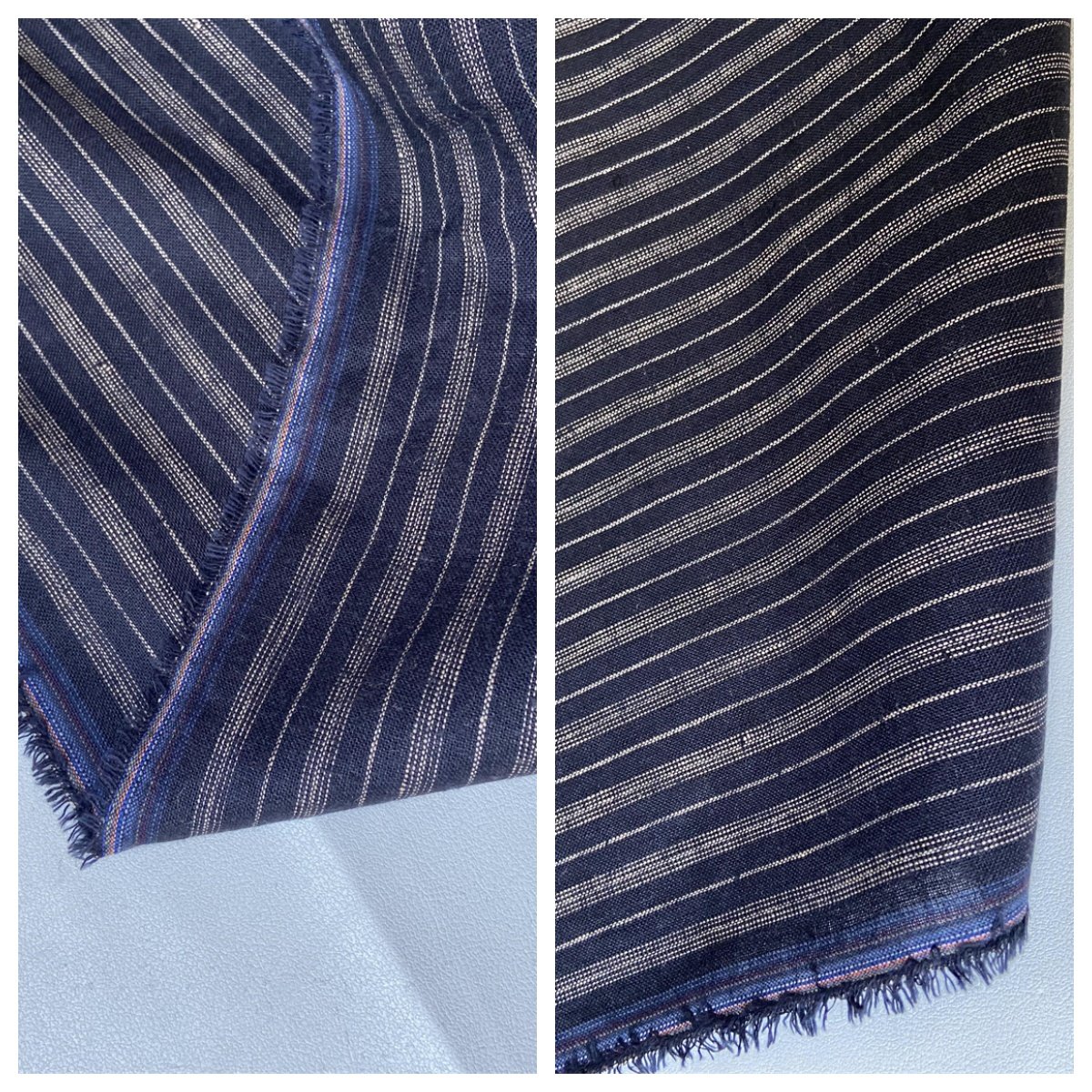 亚麻棉衬衫裙藏青条纹春夏布料