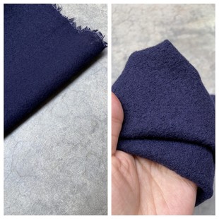 藏青色肌理绉纱日本产纯羊毛柔软亲肤面料定制衬衫裙子设计布料