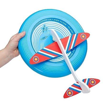 NSG Sky High Flyer Flying Disc Airplane Launcher Toy Foam