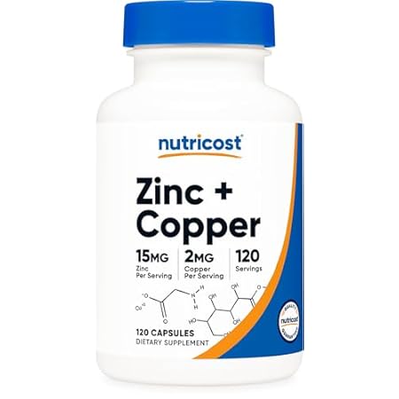Nutricost Zinc + Copper Capsules (120 Servings)(15MG Zinc
