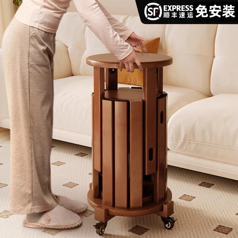 可叠放凳子实木边几移动茶几爆款客厅收纳叠叠乐四合一餐桌圆凳图片