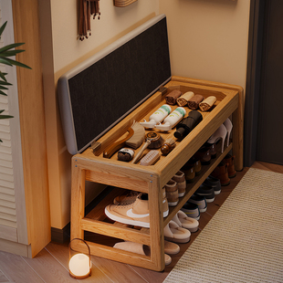 实木换鞋凳门口家用收纳穿鞋凳小户型可坐长条凳储物鞋柜坐凳一体