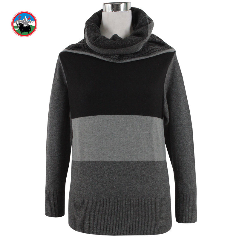 雪舟女士牦牛绒堆领套衫秋冬季针织宽松羊毛保暖毛衣