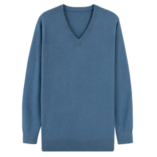 雪舟男式牦牛绒套衫V领秋冬季针织衫宽松长袖打底休闲保暖毛衣