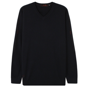 雪舟100%羊毛男式羊毛开衫V领春秋季针织打底毛衣装