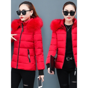 凯乐石薄荷大红色羽绒棉服女装2025新款修身加厚棉衣冬季短款小个