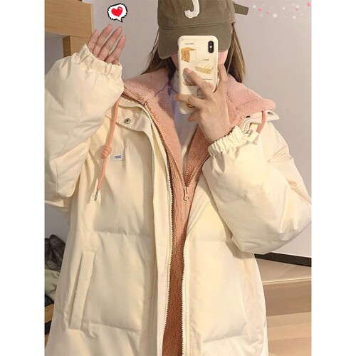 千仞岗假两件羽绒服女2026新款冬季设计感学生中长款羊羔毛拼接连