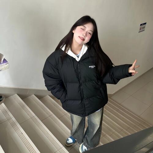 千仞岗2026冬季新款黑色立领羽绒棉服女大童初中高中学生宽松面包