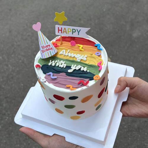 ins风HBD笑脸小熊小帽子蛋糕插牌