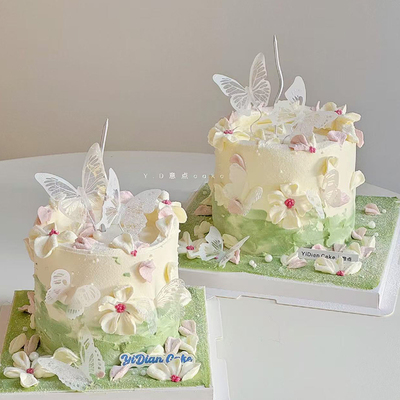 春天烂漫唯美蝴蝶蛋糕装饰插件玫瑰奶油裱花踏青甜品烘焙装扮配件