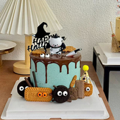 2025万圣节恶魔小狗猫咪蛋糕装 饰摆件巫师帽亚克力眼珠糖派对插件