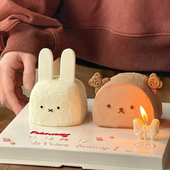 日系简约情人节快乐熊兔蛋糕装 饰小熊饼干珠光蝴蝶结蜡烛装 扮插件