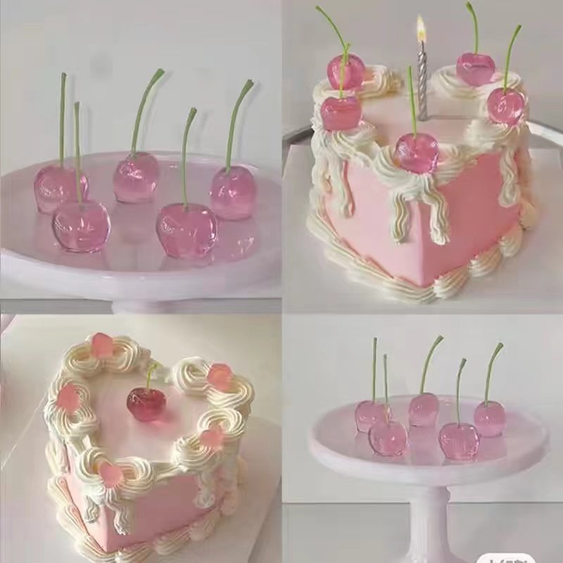 网红水晶大樱桃硅胶模具果冻爱心模具水果糖透明水果蛋糕装饰插件