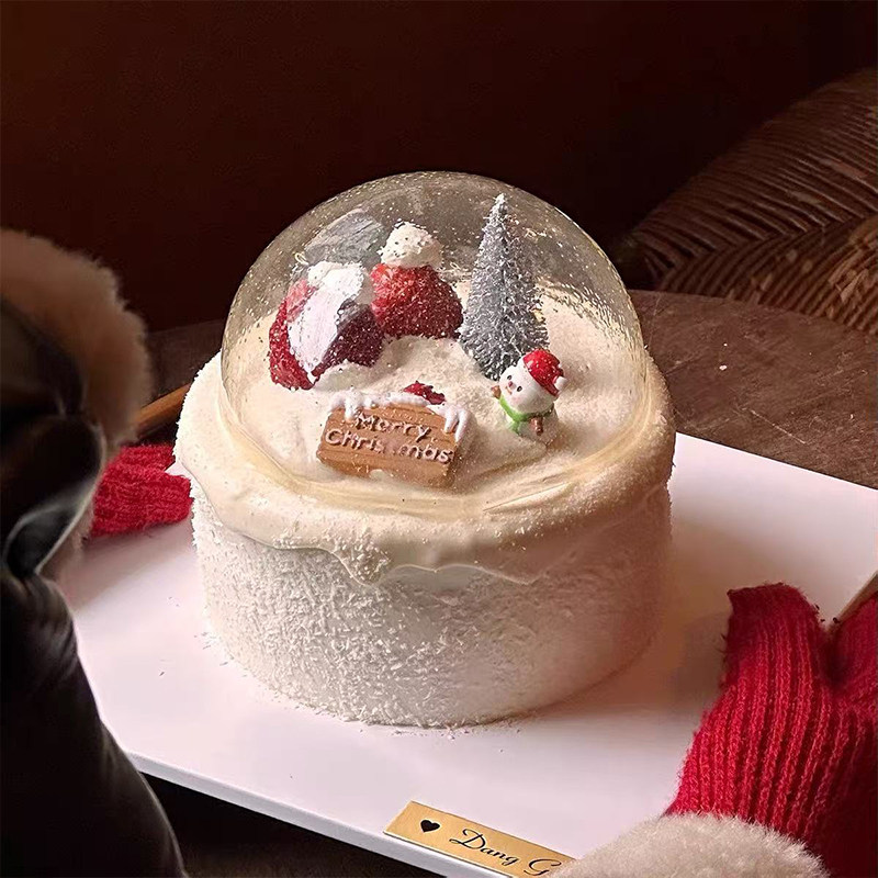 2025圣诞节草莓水晶球蛋糕装饰可爱雪人圣诞树路牌烘焙装扮摆件