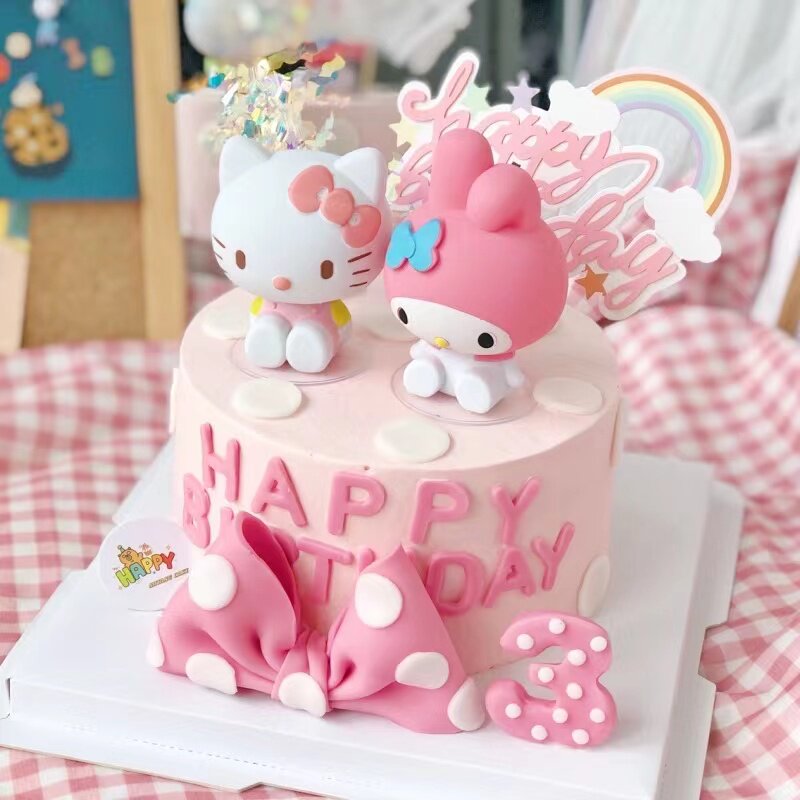 hellokitty蛋糕装饰摆件美乐蒂卡通玩偶摆件粉色猫咪女孩生日插件