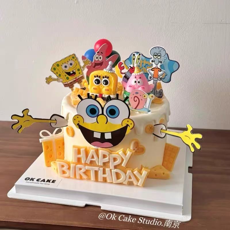 海绵宝宝蛋糕装饰摆件派大星章鱼哥蟹老板儿童生日主题烘焙配件