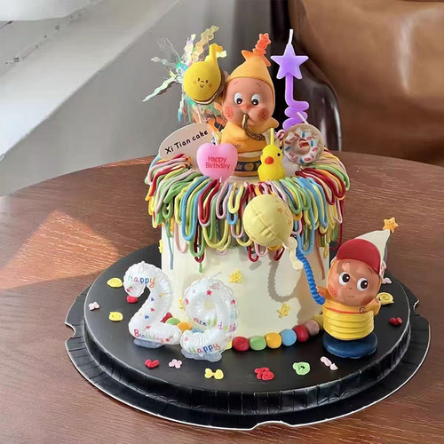 儿童生日吹泡泡星星人蛋糕装饰摆件数字气球爱心星星蜡烛装扮插件