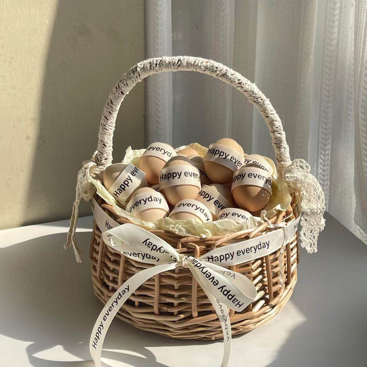 闺蜜生孩子手工DIY鸡蛋花篮材料包宝宝满月礼盒编织插花手提篮子