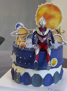 迪迦奥特曼蛋糕装饰摆件 变形超人儿童男孩宝宝 生日烘焙装扮插件