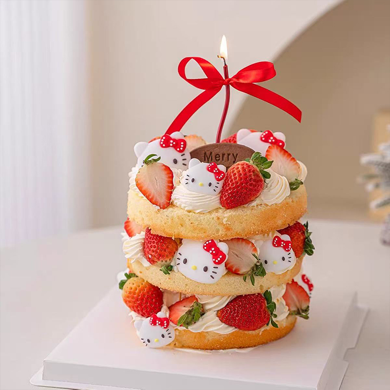 2025圣诞节卡通蝴蝶结KT猫蛋糕装饰摆件Merry Christmas饼干装扮