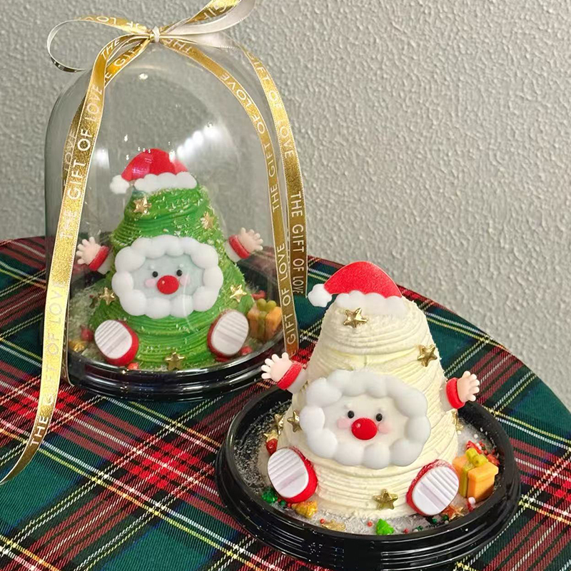 网红圣诞节快乐透明加高半圆蛋糕盒蛋糕装饰老人表情烘焙装扮摆件