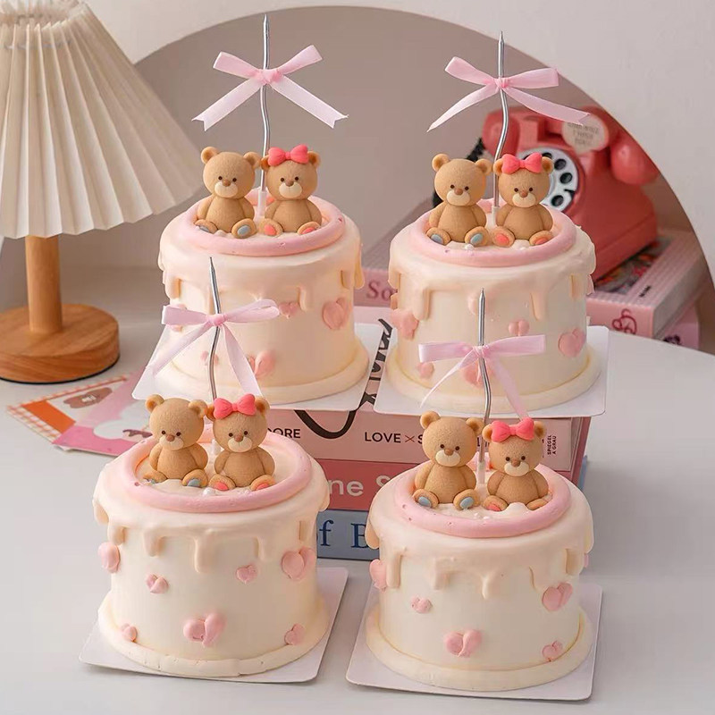 网红2.15情人节快乐可爱坐姿情侣小熊蛋糕装饰摆件蝴蝶结丝带装扮,节庆用品/礼品,蛋糕/烘焙装饰用品,淘宝优惠券,粉丝福利购,淘宝优惠卷